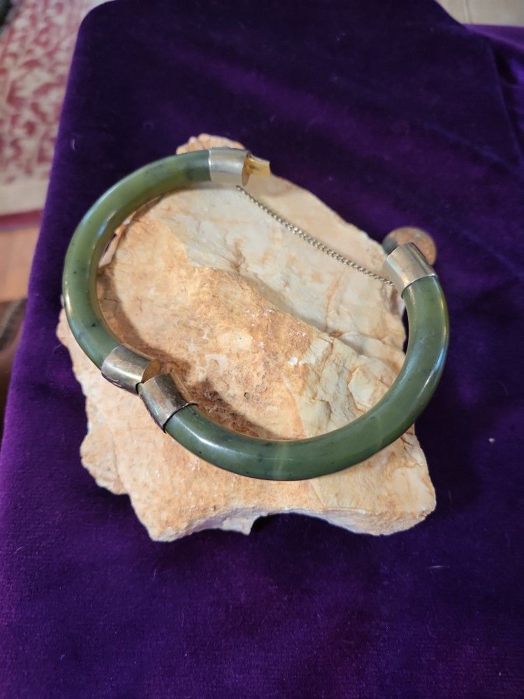 Jade Bangle With Safety Chain