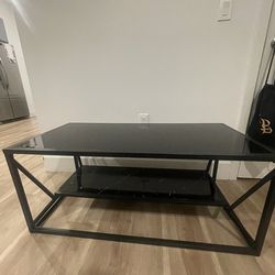 Modern Black Glass Coffee Table w/ Storage Shelf