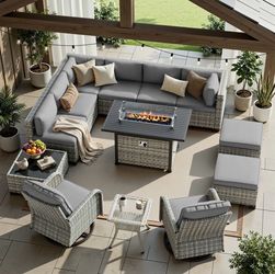 Brand new in box 13-piece outdoor patio set with fire table