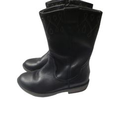 CLARKS BLACK LEATHER TODDLER COWBOY BOOTS