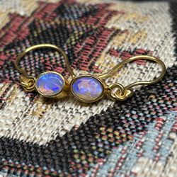 Blue Haze Lightning Ridge Australian Dangle Opal 18k Gold Custom Earrings