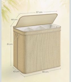 SONGMICS 170L Laundry Basket w/ 3 Compartments Bamboo Basket w/ Lid