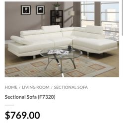 White Faux Leather Sectional Sofa 