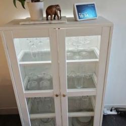 Havsta White Glass Cabinet With Shelves