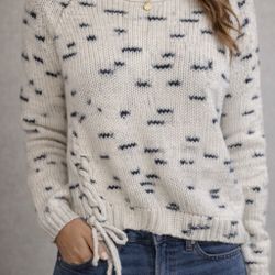 John + Jenn Cream Speckled Knit Lace-Up Sweater – Size Small