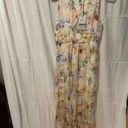 LARA G Guidotti Italy Silk Blend Maxi Dress Pastel Floral, Size L