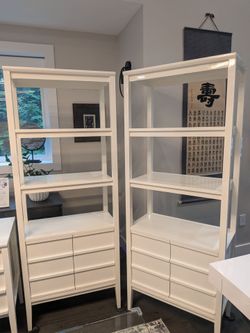 Crate & Barrel White Bookcases with Cabinet Base, pair, $500 ($275 each)