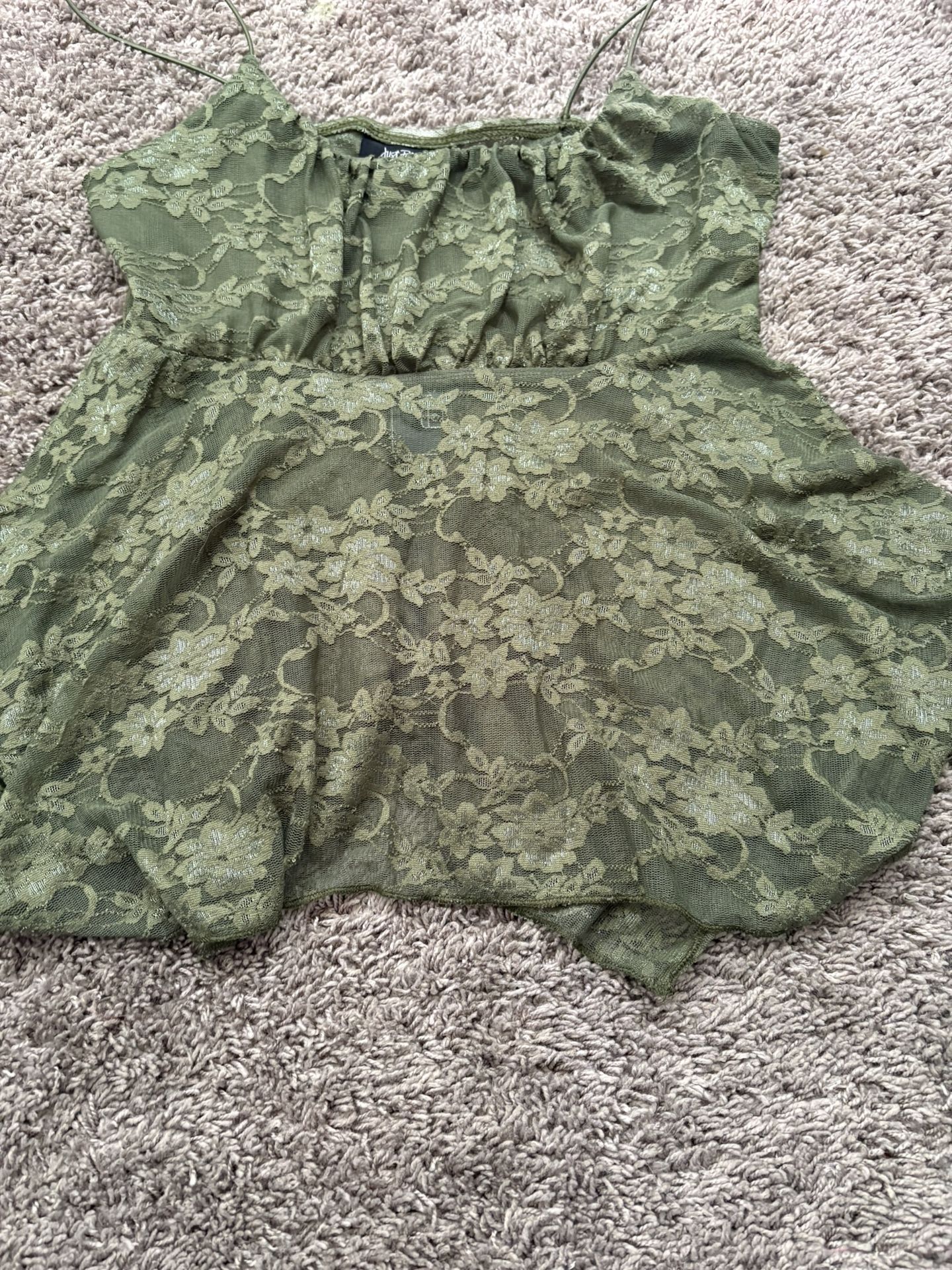 Green floral tank top.