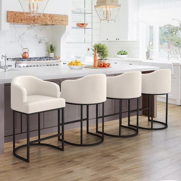 Arch back Beige 26 in.Counter Height Fabric Upholstered Bar Stool 