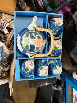 Japanese Ceramic Tea Set with Floral Design