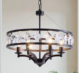 Modern 19.88in Crystal Chandelier,6-Light Large Black Pendant Light