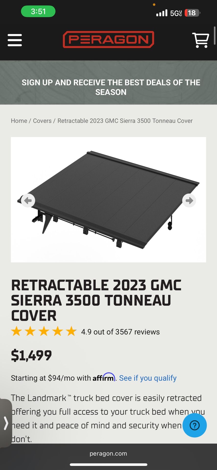 RETRACTABLE  GMC SIERRA 3500 TONNEAU COVER