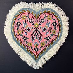 Persian Nain Heart Shape Pink Rug Flower Hand Knotted 13”x12” Very Rare 225KPSI