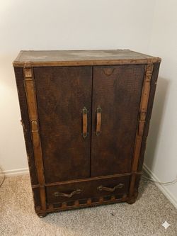 Vintage Faux Alligator Leather Steamer Trunk Armoire / Cabinet