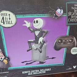 Disney Jack Skellington Remote Control Inflatable RC Moves 360 Degrees 4’ Tall, firm