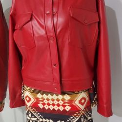 Faux Leather Jacket New Red color