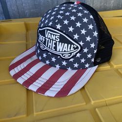 VANS Off The Wall Stars & Stripes Large Patch Logo Snapback Hat Adjustable Cap