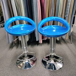 Set of 4 Blue Swivel Bar Stools – Modern Style, Chrome Base 