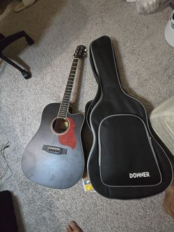 Donner Black Acoustic Guitar for Beginners, Adult, Teens, Starter Kits