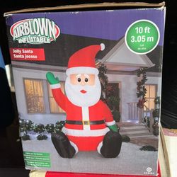 10' Gemmy Airblown Inflatable Giant Christmas Santa Clau Sitting Yard Decoration 