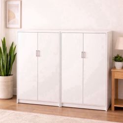 Set Of 2 White Office Storage Cabinets