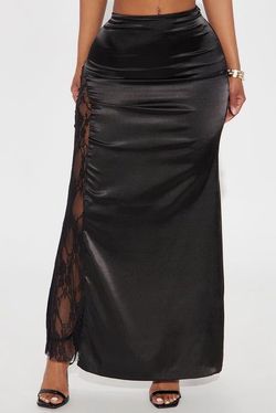 Black Satin Maxi Skirt with Lace Detail