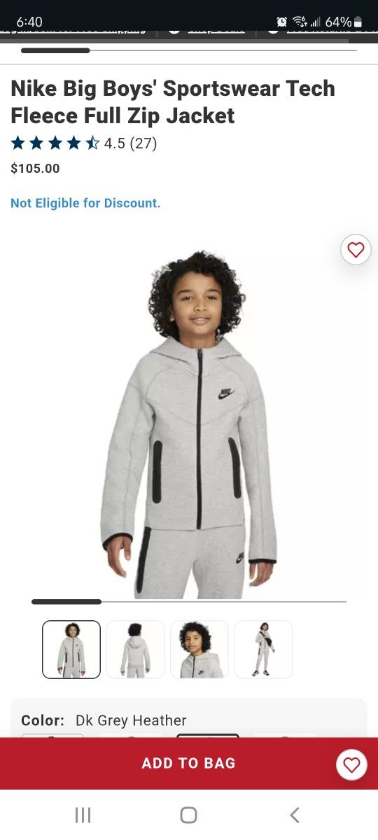 Boys Grey Nike Tech Zip Jacket Hoodie Size Medium BNWOT