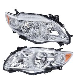 Pair Headlights Assembly 2009-2010 Toyota Corolla Projector Chrome Headlamps Left Right Side 