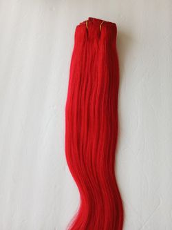22" Red Thick Remy clip-on human hair extensions Get length & fullness Thumbnail