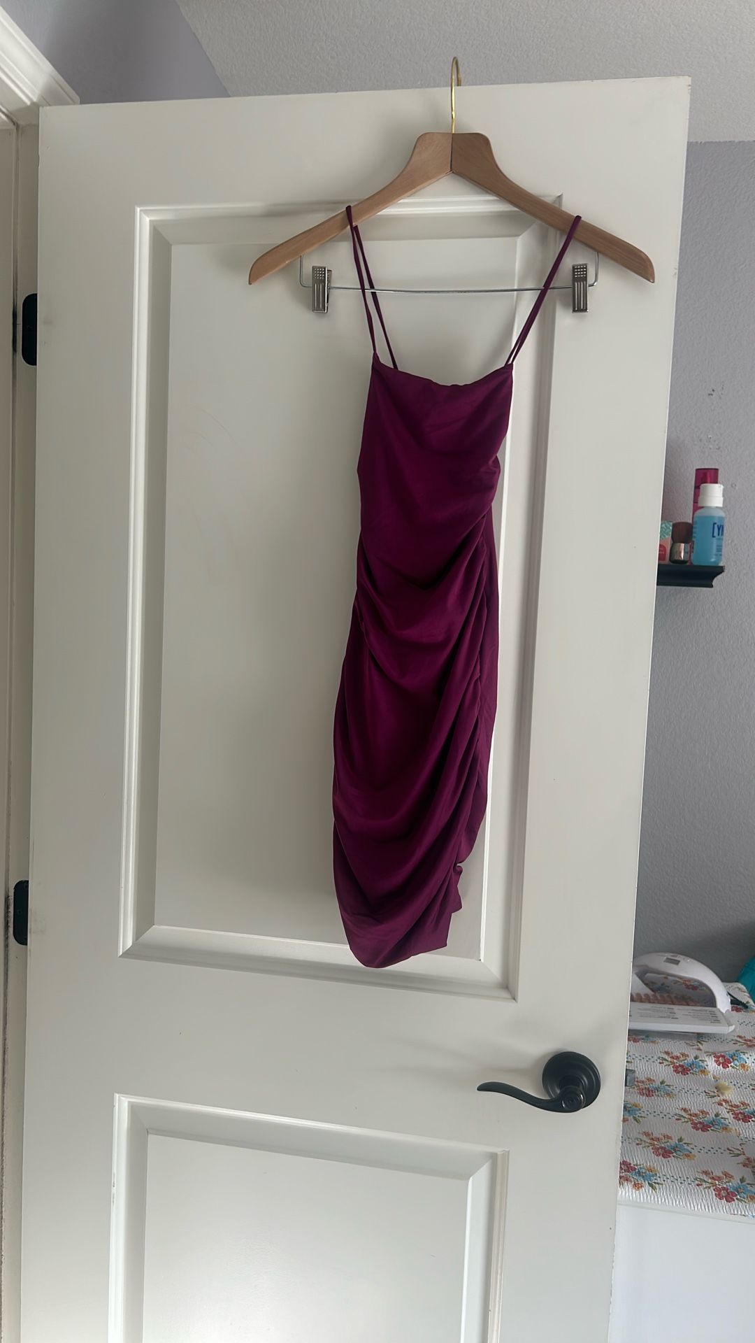 Oh Polly Ruched Bodycon Mini Dress In Purple