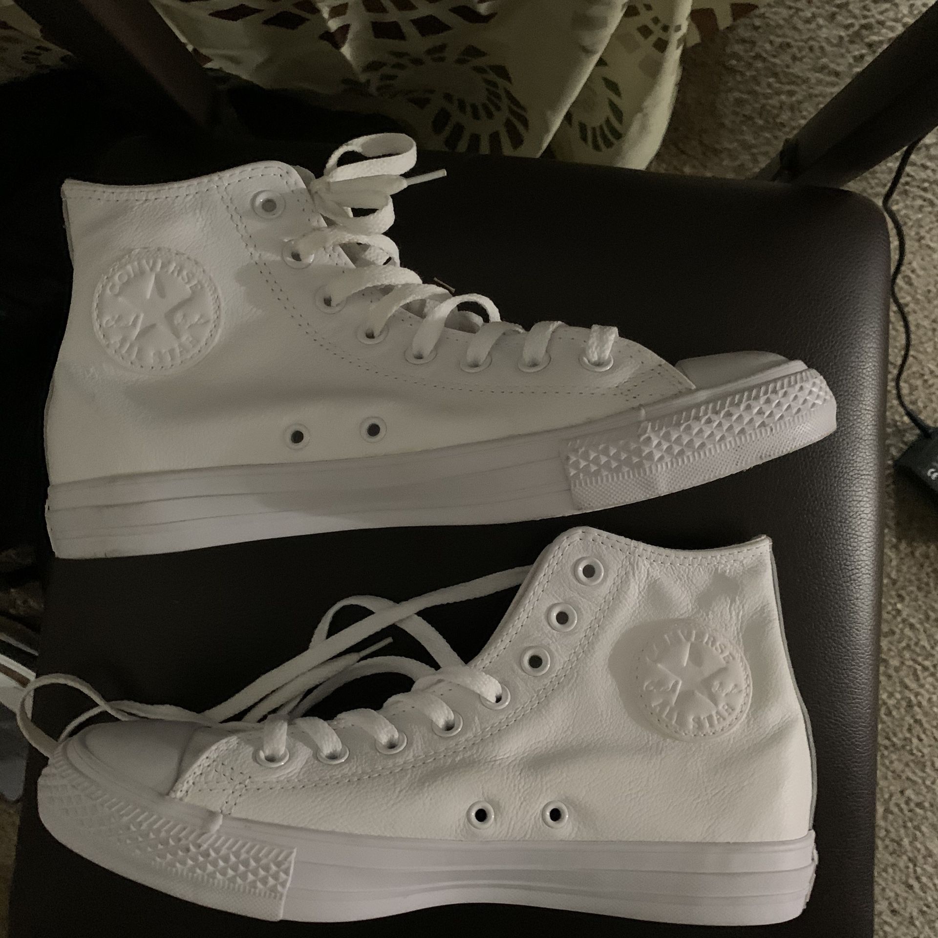 All white leather converse high