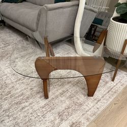 NEW Coffee Table 36”L Walnut Wood Base and Clear Tempered Glass Top