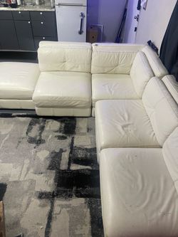 White Leather Sectional Sofa with Chaise