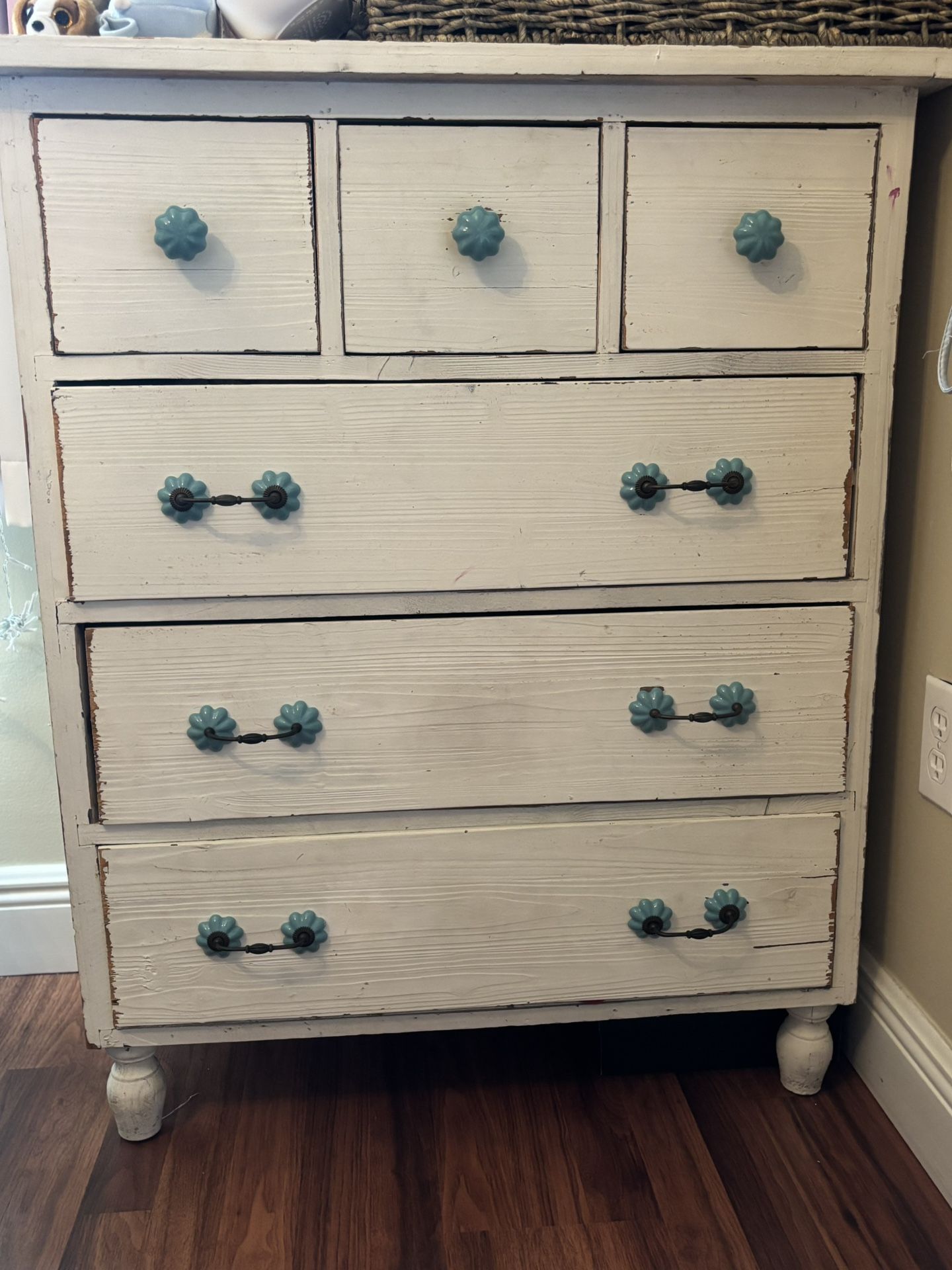 White Distressed Dresser And End Table