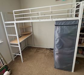 Loft Bed Frame with Desk and Storage