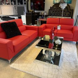 2 Pc Red Modern Sofa And Love Also Comes In White Black And Grey