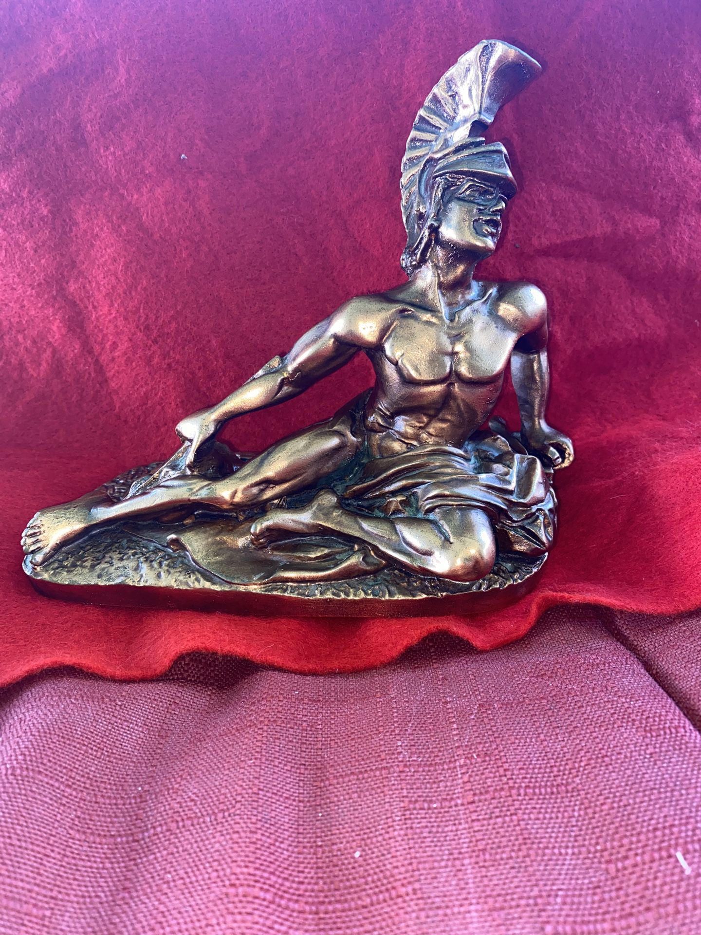 7 inch wide 6.5 inch tall Copper Plated Alabaster Greek Achilles Statue Imported From Greece (2 available)