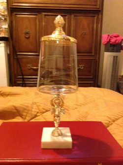 Vintage silver angel w/gold top with glass compote on top marble base, made in italy