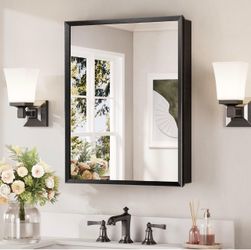 Keonjinn Matte Black Medicine Cabinet Mirror 20 x 26, Adjustable Shelves Assembly Needed, Wall-Mounted or Recessed Bathroom Medicine Cabinet, Lightwei