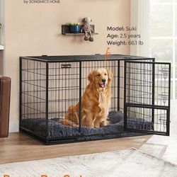 Heavy-Duty Dog Crate with Metal Frame  SKU: UPPD003B01  Color: Black Material: Steel Product Size: 48"L x 29.3"W x 31.7"H (122 x 74.5 x 80
