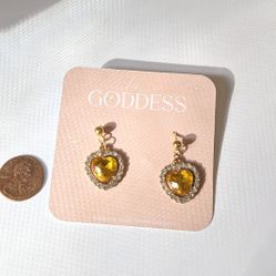 Yellow Heart Crystal Earrings Valentine's 