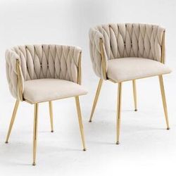Set of 2 Woven Velvet Accent Chairs Gold Legs