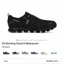 On Cloud 5 Waterproof Shoes — All Black — Men’s 10.5