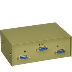 A/B 2-Way Switch Box, DB9 Female SVGA/VGA (Box Only/No Cables Included). The pictured device is a 2-way DB9 Female SVGA/VGA switch box. It allows swit