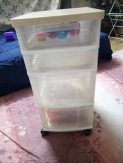 Plastic Storage 4 Drawer With Wooden Lid