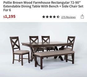 Farmhouse 6 seat extendable wooden table