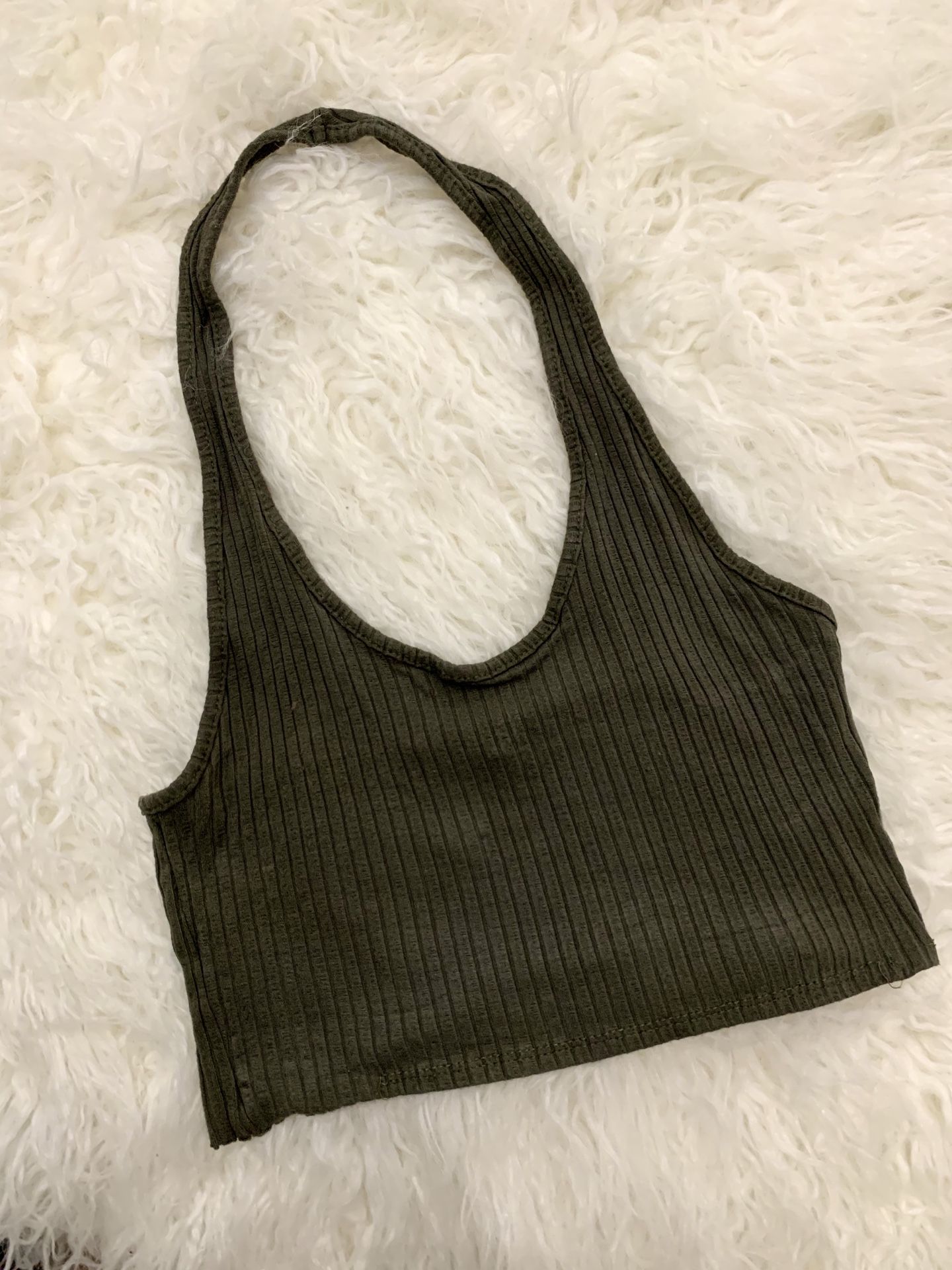 Forever 21 - Ribbed Olive Halter Crop Top