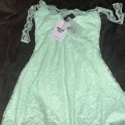 Princess poly Halter lace mini dress aqua