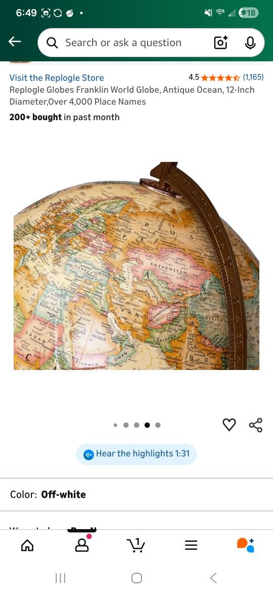 Antique Ocean 12" World Globe