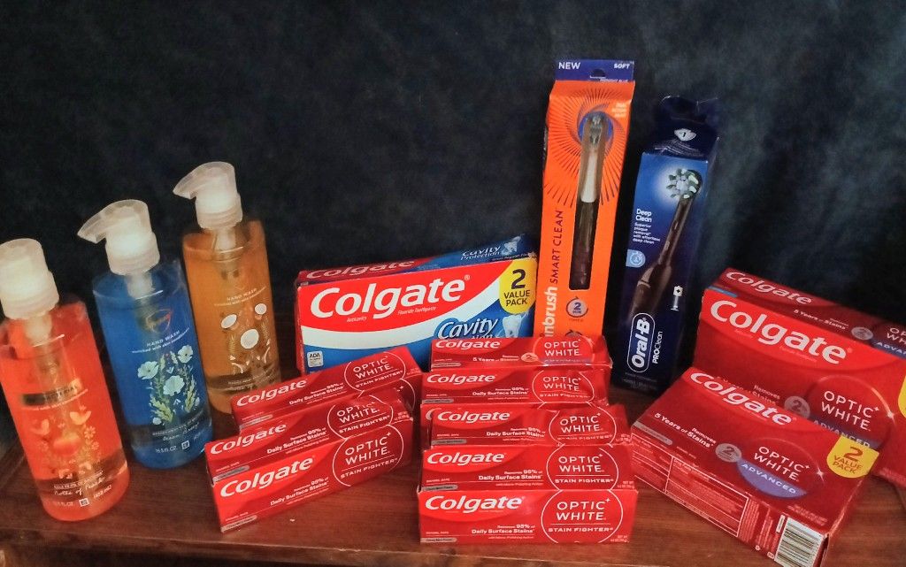 Electric Oral-B Toothbrushes, 12Colgate Toothpaste And 3 Hand Washes With Skin Conditioners.
